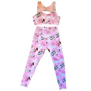 Iron Yokai Pink Sakura Mochi Keyhole Sports Bra & V-Cut Leggings Activewear Set